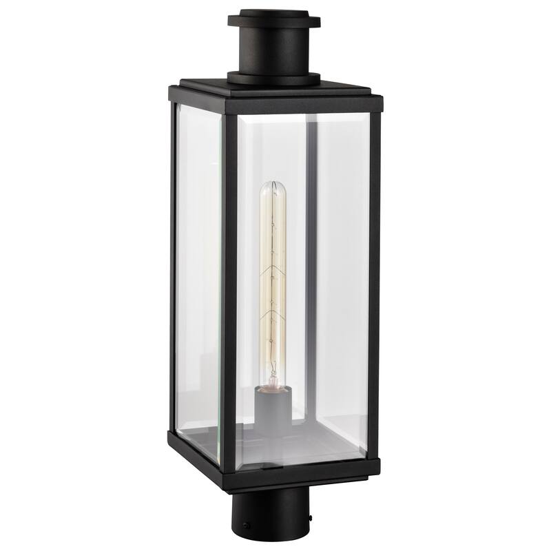 Luca Outdoor Post Lantern Sand Black Finish Clear Beveled Glass