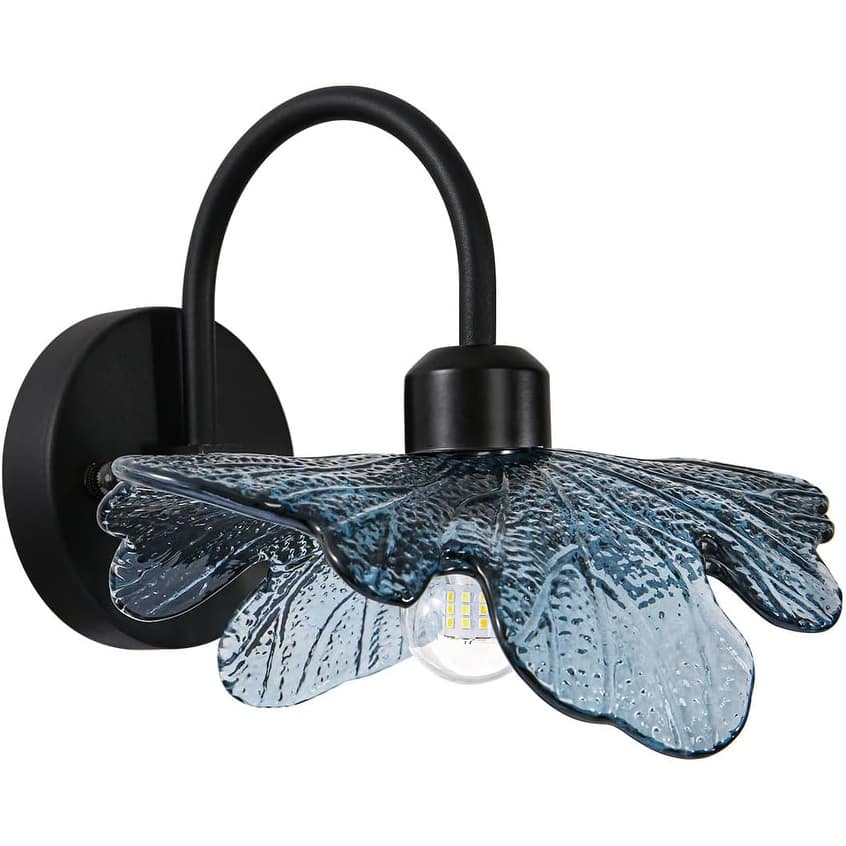 1-light vanity light blue bedroom light glass, metal wall light