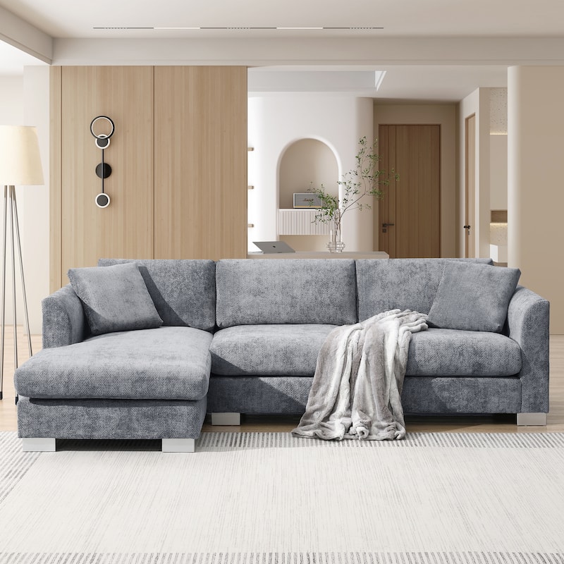 4-seat Chenille Indoor Sectional Sofa with Oversized Chaise