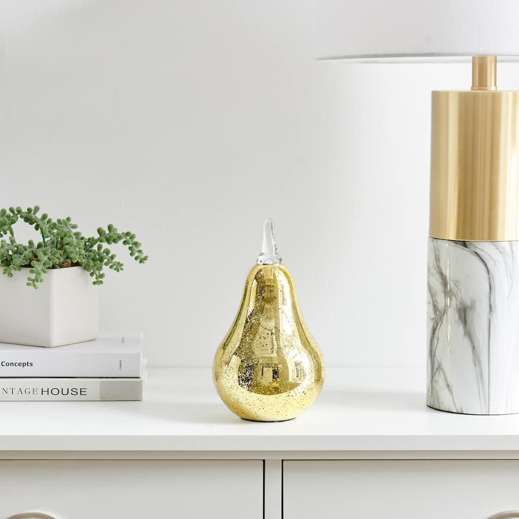 Textured Glass Pear Sculpture Figure - 7.75" - Gold and Clear