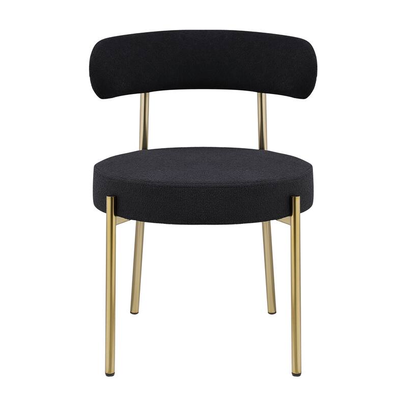 Dining Chairs Set of 2 Round Upholstered Boucle Dining Room Chairs - Black+Gold