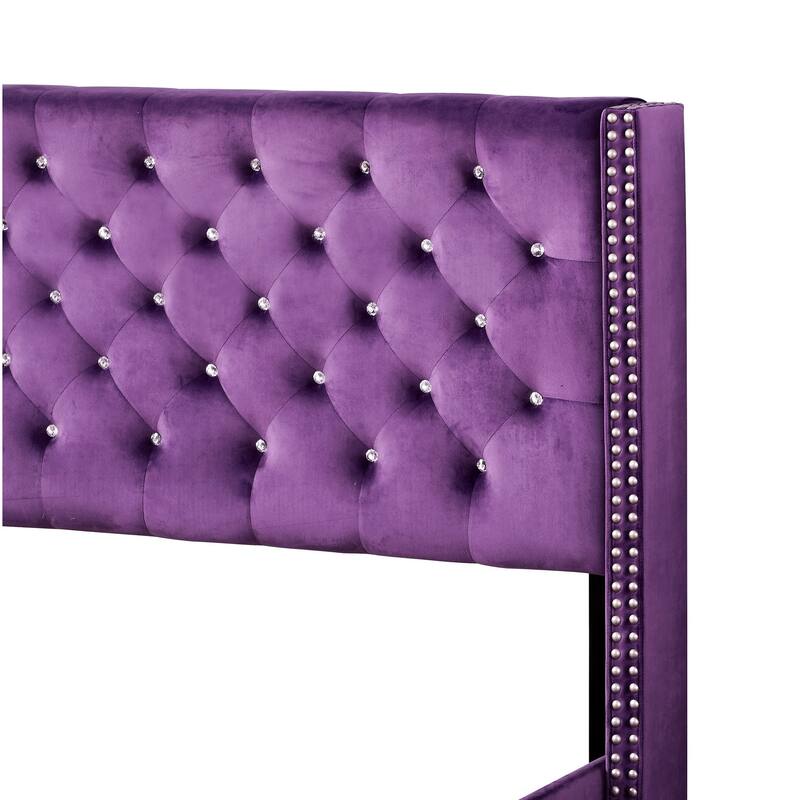 Diamond Tufted Upholstered Panel Full Bed - 80" - Purple