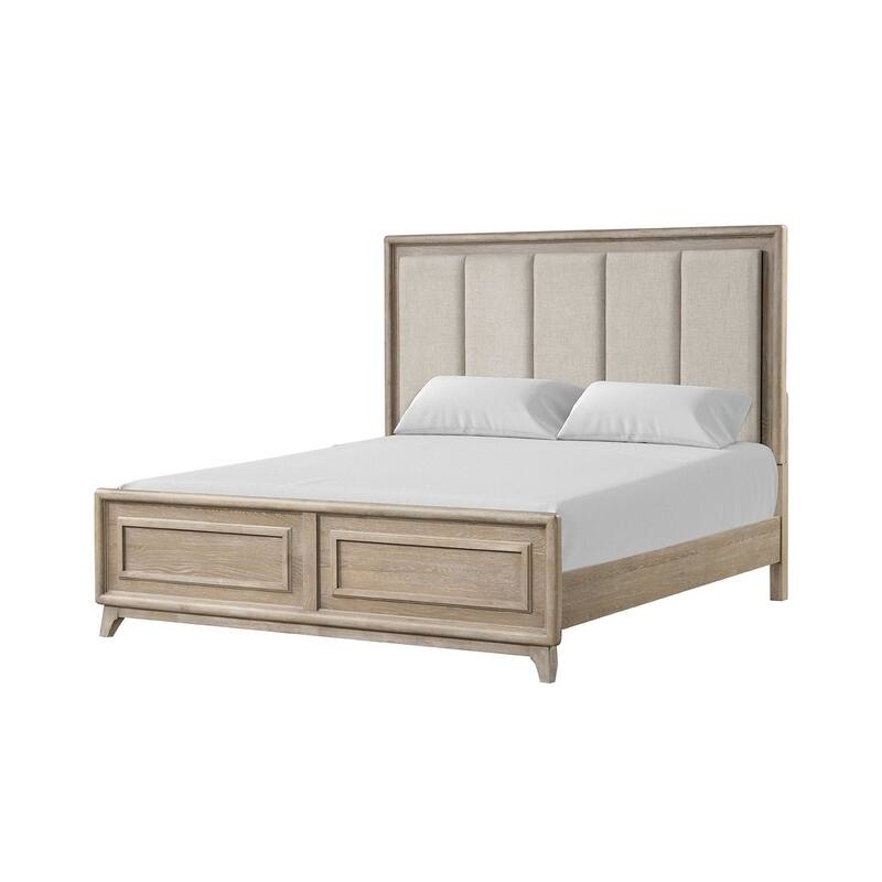 Oak Finish 1pc Transitional Padded Headboard Bed