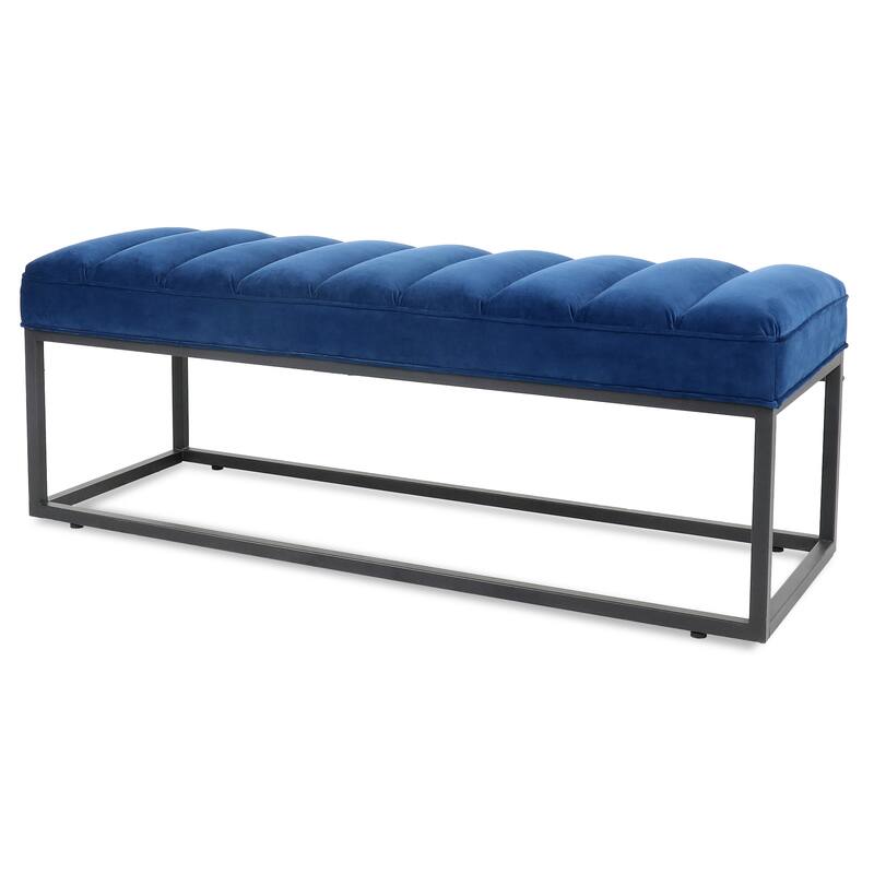 Metal Base Velvet Upholstered Bench for Bedroom Entryway