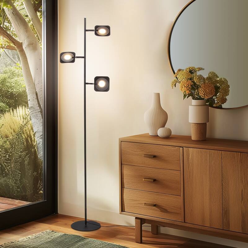 Brightech Tree 60 in. Oil Brushed Bronze Industrial 3-Light 3-Way Dimming LED Floor Lamp with 3 Adjustable Spot Lights