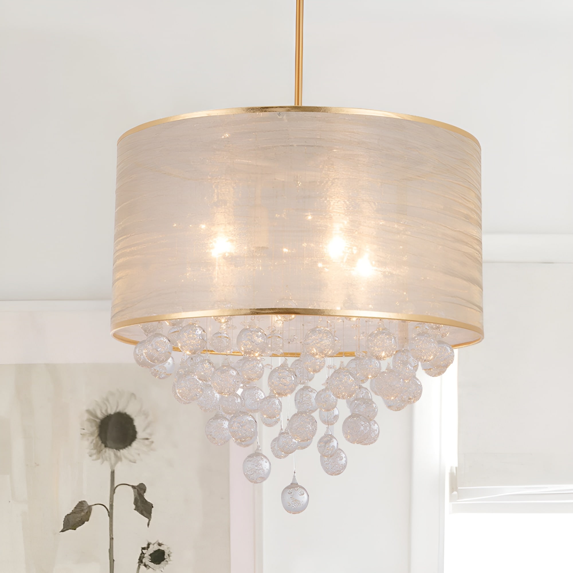 4-Light Drum Chandelier with Crystal Bubbles Gold Finish
