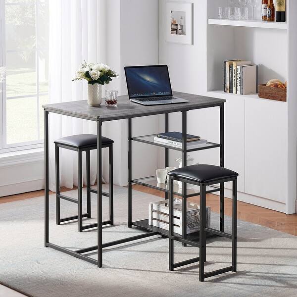 slide 2 of 18, VECELO 3-Pieces Modern Counter Dining Set with 2 Stools 3D Pattern