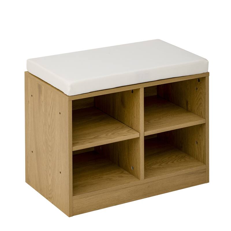 Storage Cabinet w/ Shoe Bench, 3-Tier Adjustable Shelves, 4 Open Shoe Racks & Removeble Cushion