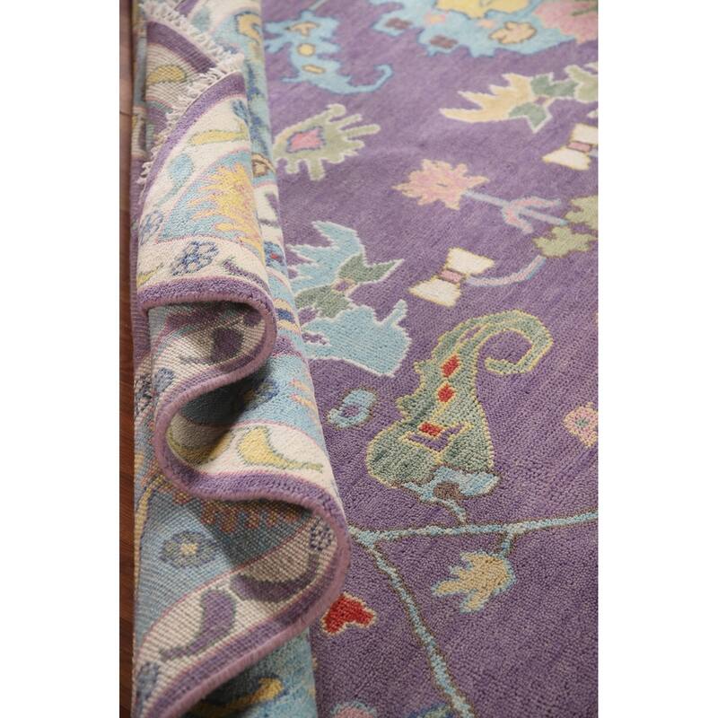 Purple Floral Oushak Indian Area Rug Handmade Wool Carpet - 8'10"x 11'8"