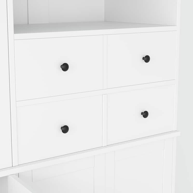 47.2x15.7x75inch Freestanding Buffet with Hutch, Tall Kitchen Pantry Cabinet with 4 Drawers, Door Shelves and Pull-out Trays