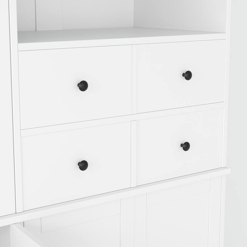 75" Freestanding Buffet with Hutch, Kitchen Pantry Cabinet with 4 Drawers, Door Shelves & Pull-Out Trays, Wood Storage Cupboard