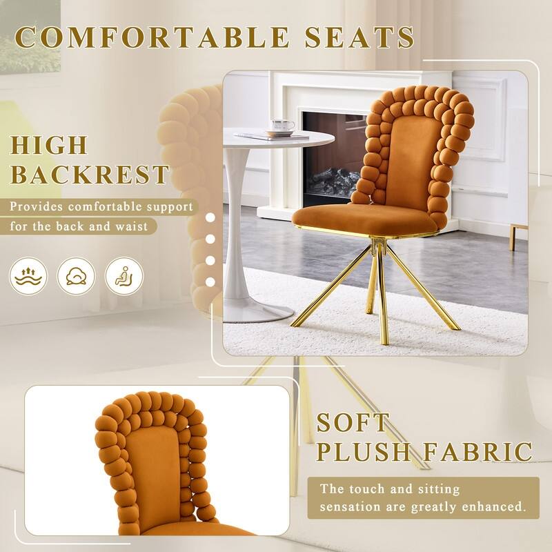 Set of 2 Modern Velvet Dining Chairs with Bubble Bead Back & Gold Legs