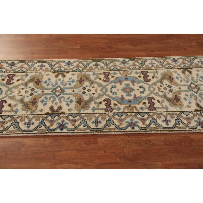 All-Over Floral Oushak Indian Runner Rug Hand-Knotted Wool Carpet - 2'6"x 7'9"