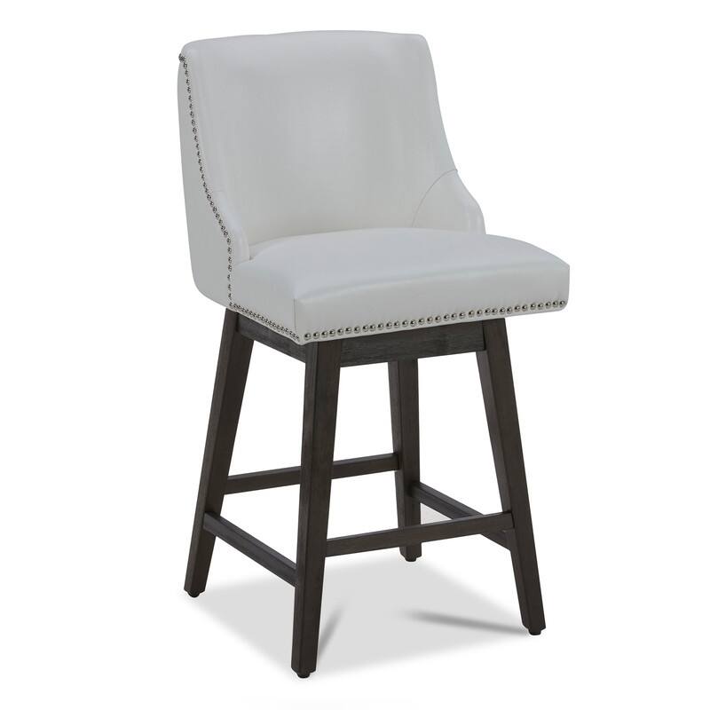 Spruce & Spring Olive Upholstered Counter Height Swivel Barstools-Single - White-Faux Leather