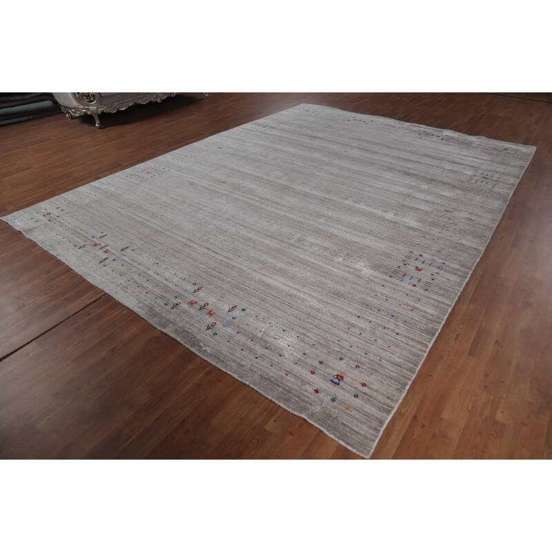 Hand Knotted Oriental 100% Wool Carpet Tribal Tribal Greys & Charcoal Gabbeh Area Rug - 12' 2'' X 9' 1''