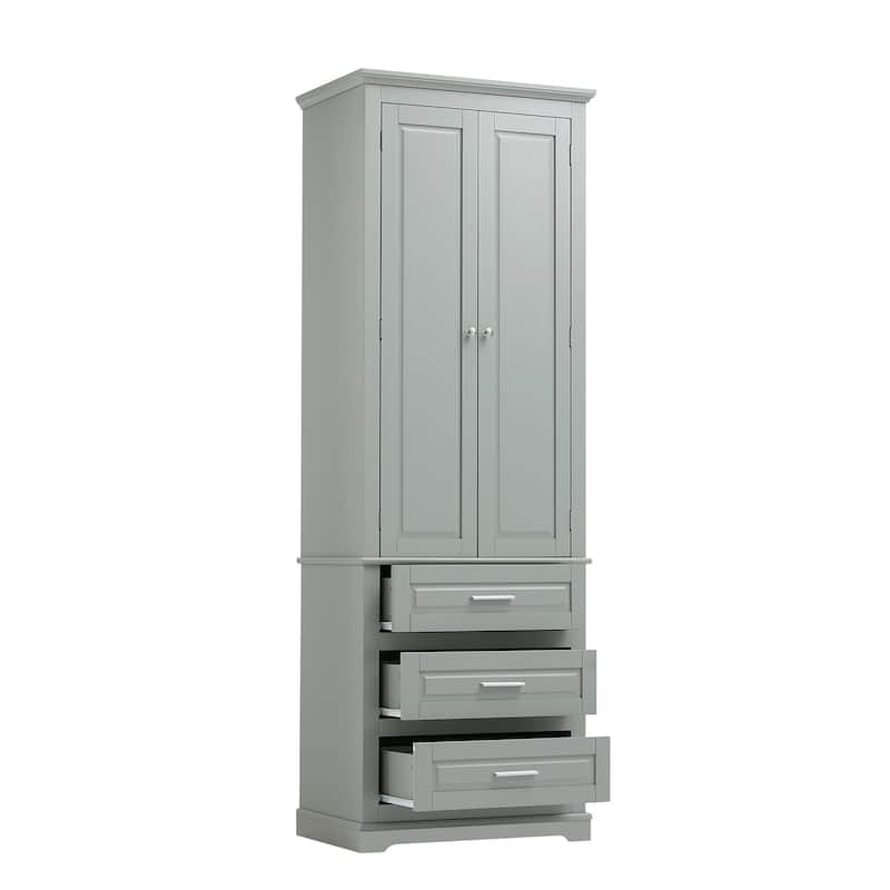 70" Tall Storage Cabinet with Doors and Three Drawers for Bathroom/Office