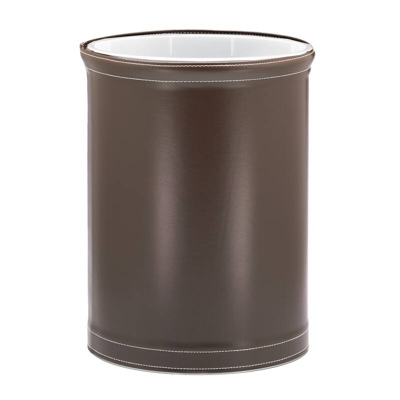 STITCHED 13Qt Oval Wastebasket w/ Liner (2pc Set) - Brown