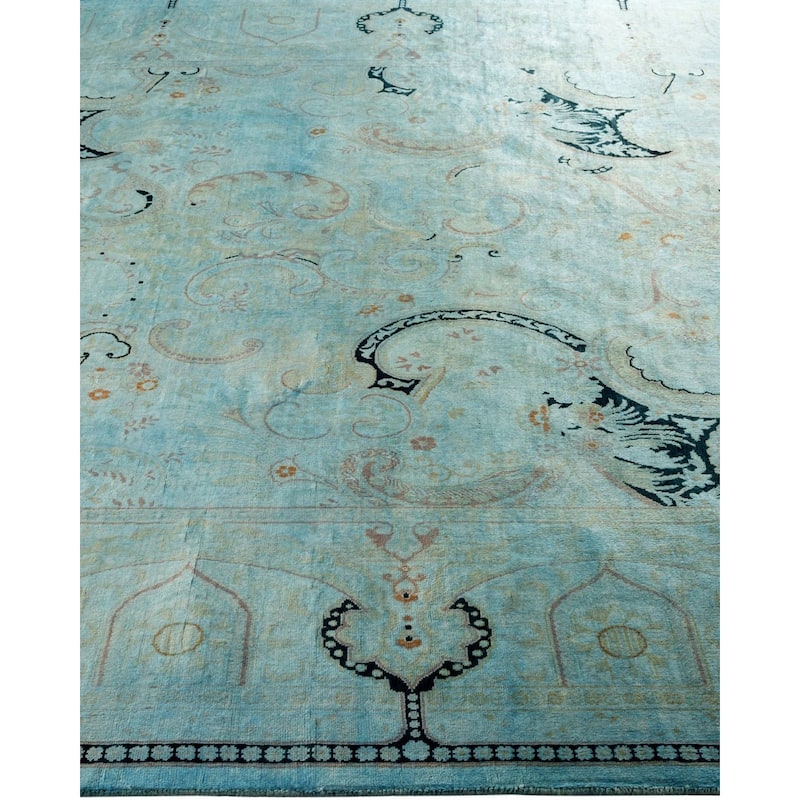 Overton Hand Knotted Wool Vintage Inspired Modern Contemporary Overdyed Blue Area Rug - 6' 3" x 9' 8"
