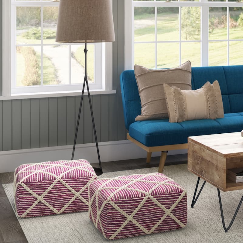 WYNDENHALL Woodley Square Pouf - Magenta and Natural