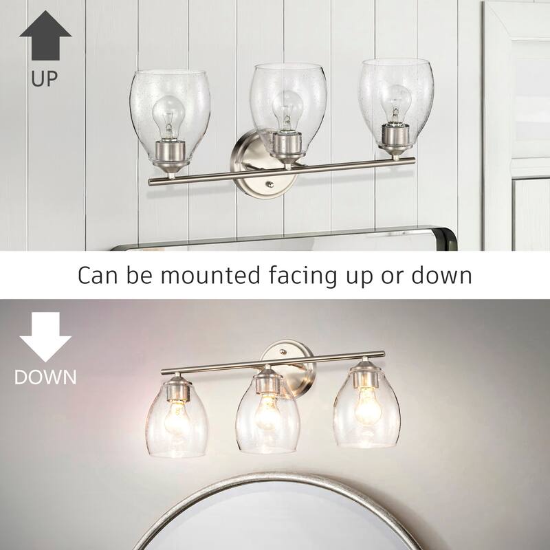 Brushed Nickel 3-Light/4-Light Vanity Light with Bell-shaped Seedy Glass Shades