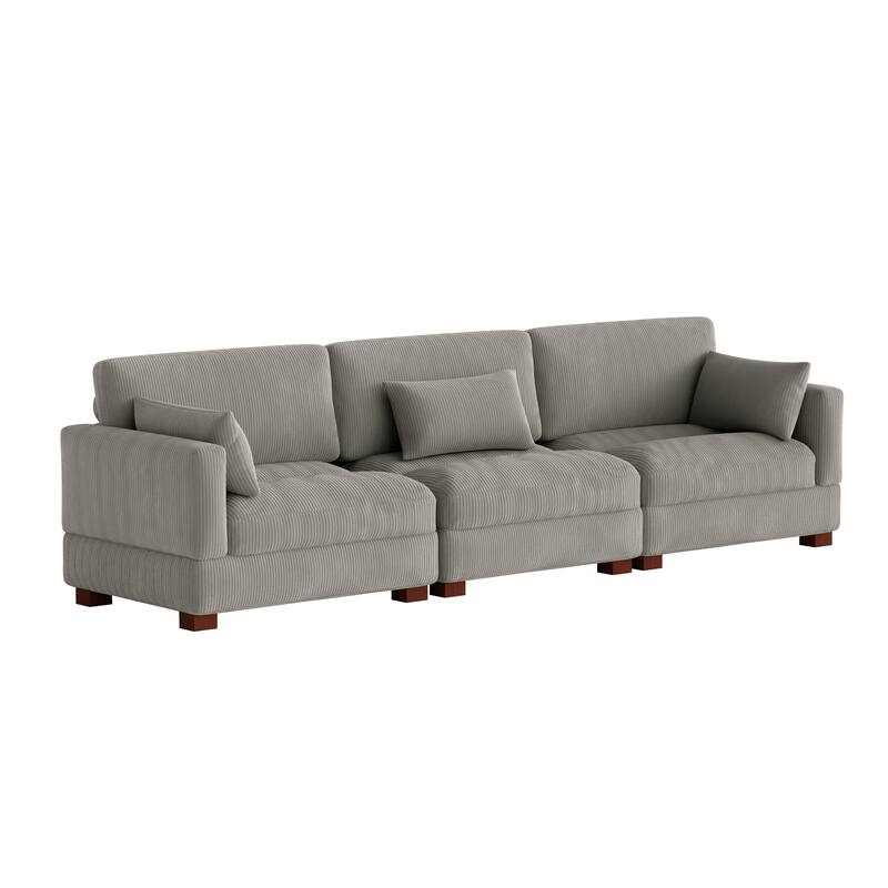 Corduroy Modular Sectional Sofa Couch With Chaise Ottoman