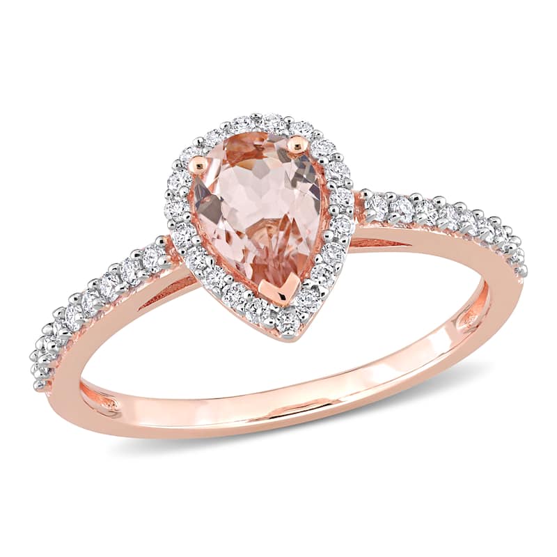 Miadora 10k Rose Gold Pear-cut Morganite and 1/4ct TDW Diamond Halo Teardrop Ring