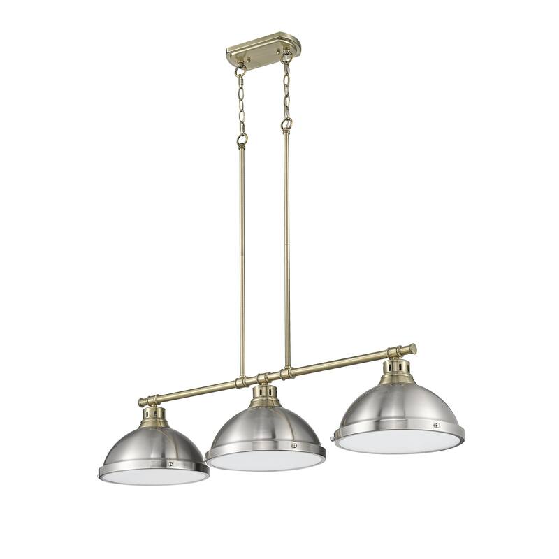Yep by Golden Lighting Duncan 3-light Island Light in Aged Brass and Pewter shade