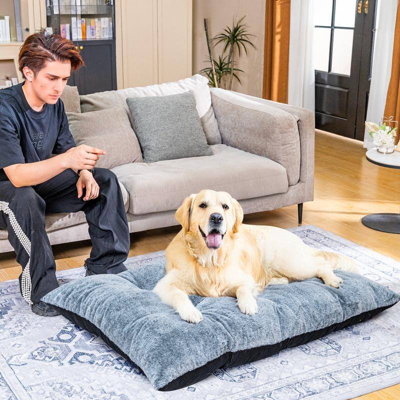 3-Size Fluffy Deluxe Dog Bed, Comfy Pet Sleeping Mat with Alcantara Upholstery and Anti-Slip Bottom, Washable Soft Puppy Pad