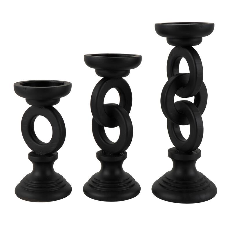 White or Black Wooden Chain Link Candle Holder (Set of 3)