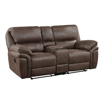Tony 80 Inch Dual Manual Recliner Loveseat, Cupholders, Brown Microfiber