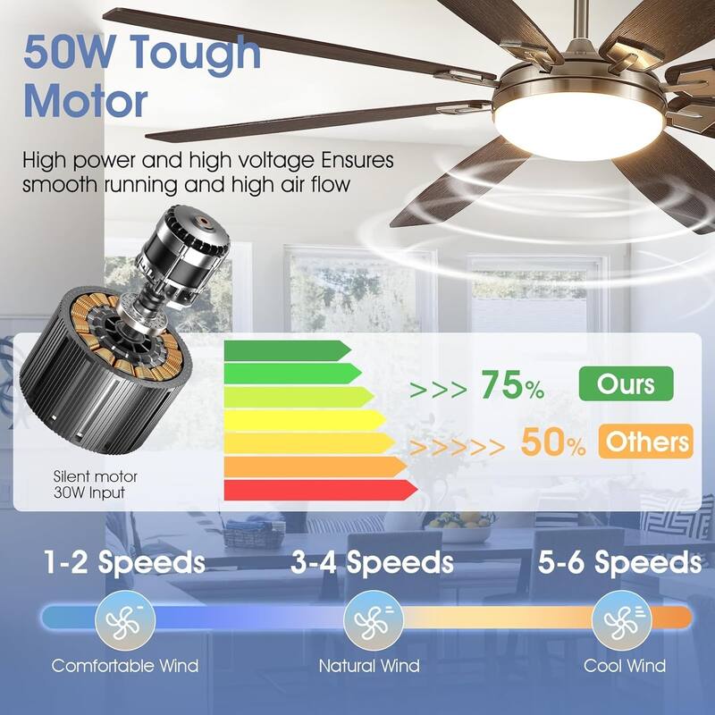66 Inch Modern Ceiling Fan with Light and Plywood Blades,Remote and App Control,8 Blades - 66 Inches