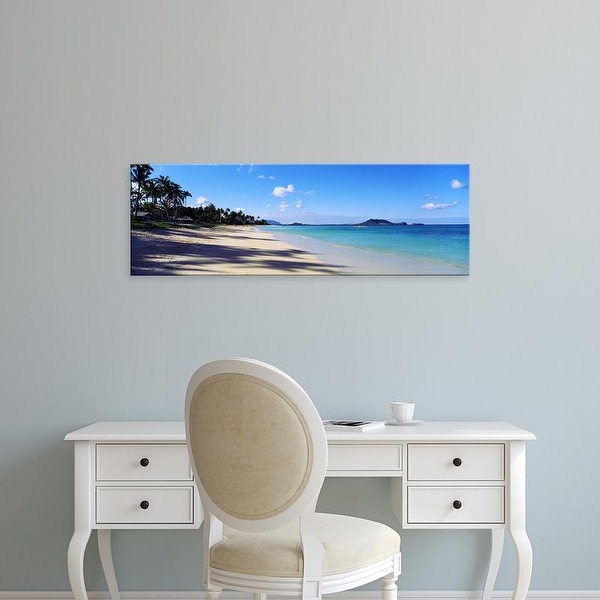 Easy Art Prints Panoramic Images's 'Palm trees on the beach, Lanikai Beach, Oahu, Hawaii, USA' Premium Canvas Art