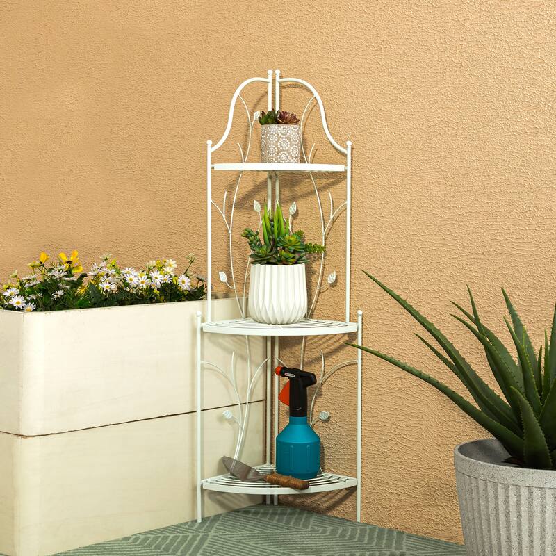 Glitzhome 4-Tiers Multifunctional Metal Corner Plant Shelf Bakers Rack Folding Planter Stands Flower Pot Shelving