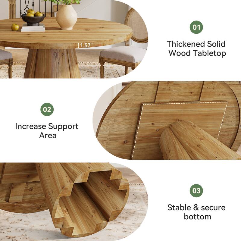 47.24" Round Solid Wood Dining Table For Kitchen, Dining Room