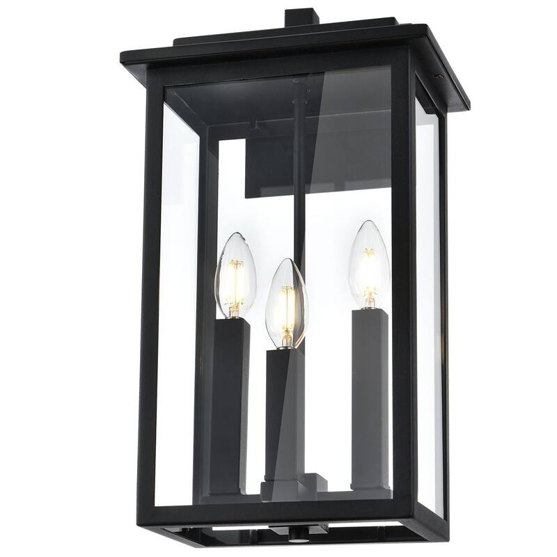 3-Light Outdoor Wall Sconce, Exterior Porch Light Wall Mount Lantern with Clear Glass for House, Farmhouse Sconces Lantern