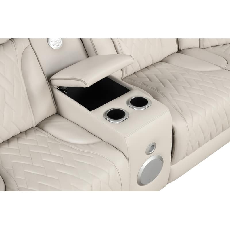 Jazz 117"W Leather Aire Power Reclining Sectional Sofa w/Power Headrest, Bluetooth Speakers, LED, USB, Storage & Cupholders