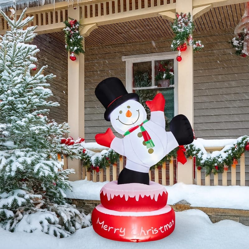 4.8FT Lighted Christmas Inflatable Decoration Large Rotating Snowman with Motor - White+Red