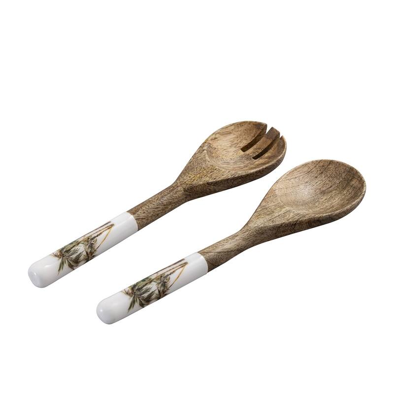 Mango Wood Salad Server Set Of 2 With Print