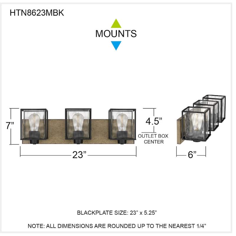 Holsten 3-Light Matte Black Vanity Light - Matte Black