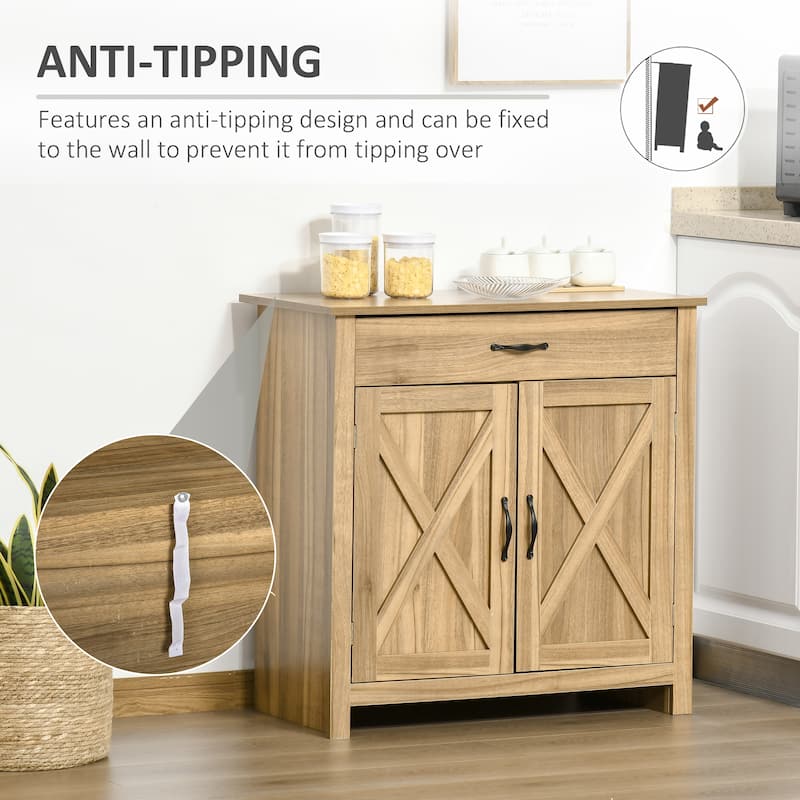 Sideboard Buffet Cabinet Barn Door Coffee Bar Cabinet - Natural Wood