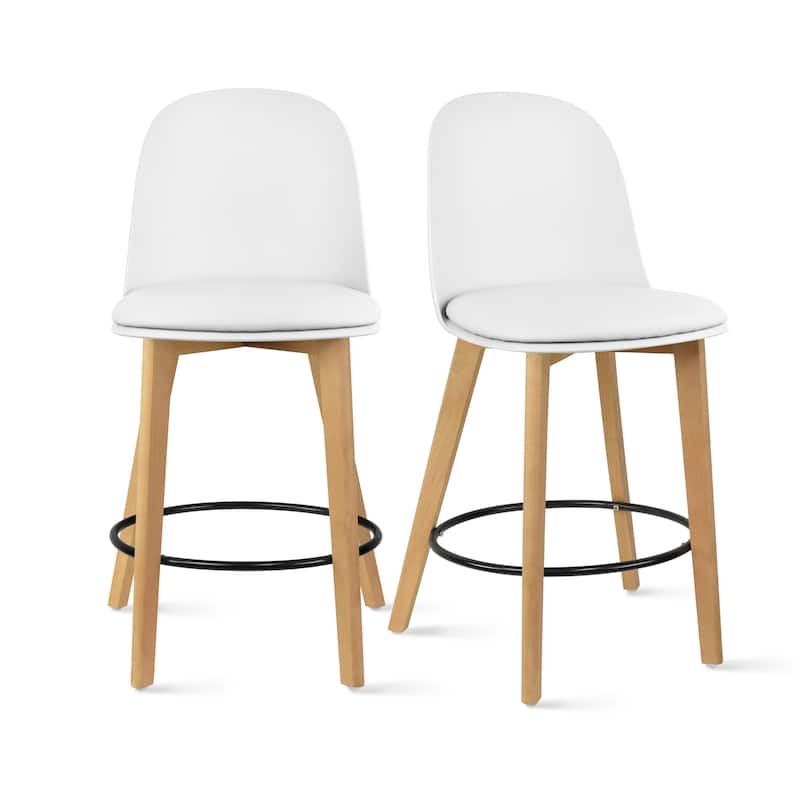 Set of 2 Designer Eiffel Chairs Counter Stools With Backs Side Molded Shell Kitchen Office Dining Dowel Bar Patio - Cushion_White