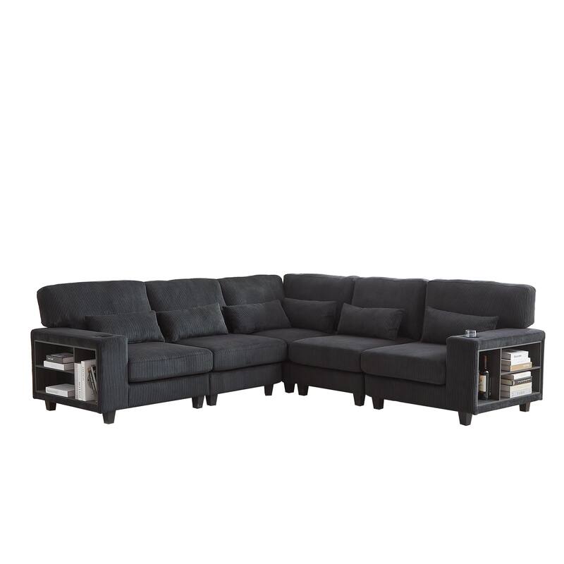 102.75" Corduroy L-Shaped Modular Sectional Sofa with Storage