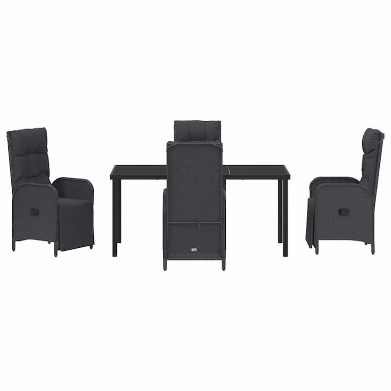 vidaXL Garden Dining Set with Cushion Black Poly Rattan