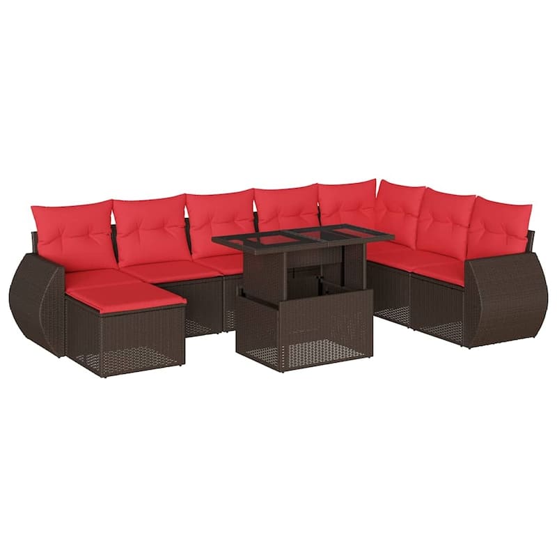 vidaXL Patio Sofa Set with Cushions and Table Outdoor 9 Piece Poly Rattan - 24.4 x 24.4 x 27.2
