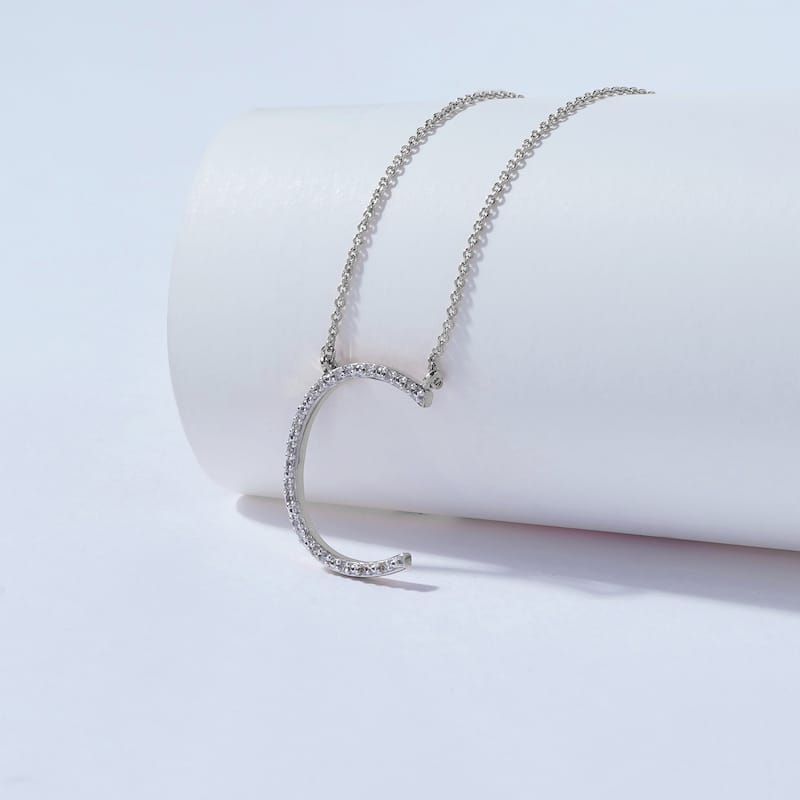 1/20ct TDW Diamond Classic Initial Pendant Necklace in Silver for Women - C - White