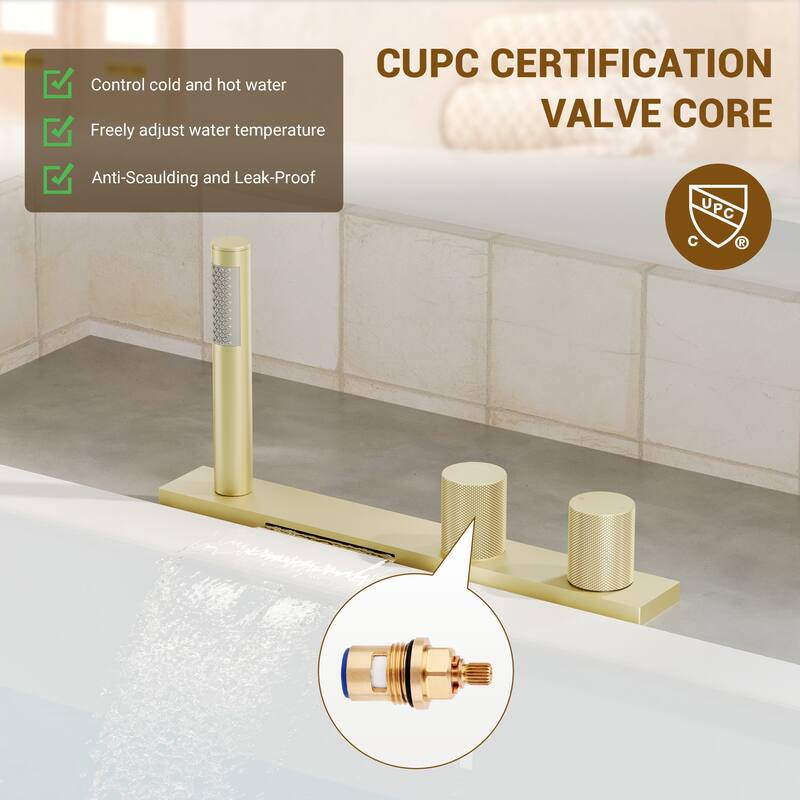 Bathtub Filler Faucet with Sprayer, 2-Handle Deck-Mount Roman Tub Faucet with Handshower Pressure Balanced Valve Included