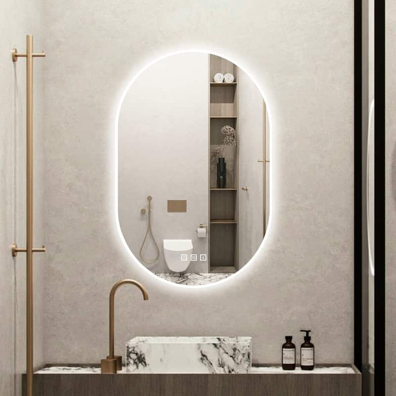 24 in. W x 36 in. H Oval Frameless LED Wall Bathroom Vanity Mirror - 24" x 36"