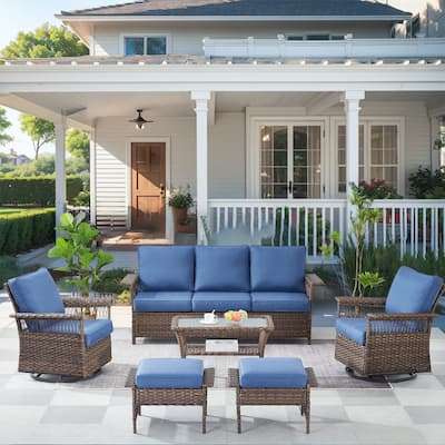 6 Pieces Outdoor Rattan Furniture Conversation Sets - Brown
