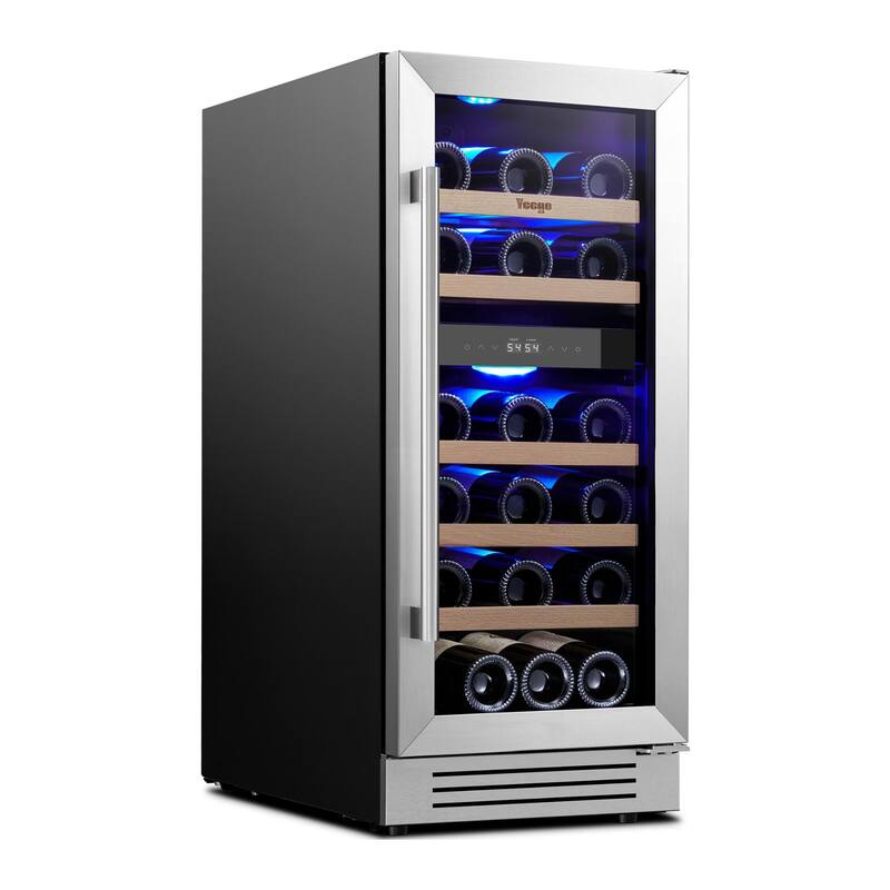 15 Inch Wine/Beverage Refrigerator Cooler 28 Bottles TWO Zones Built-in/Freestanding Wine Rack