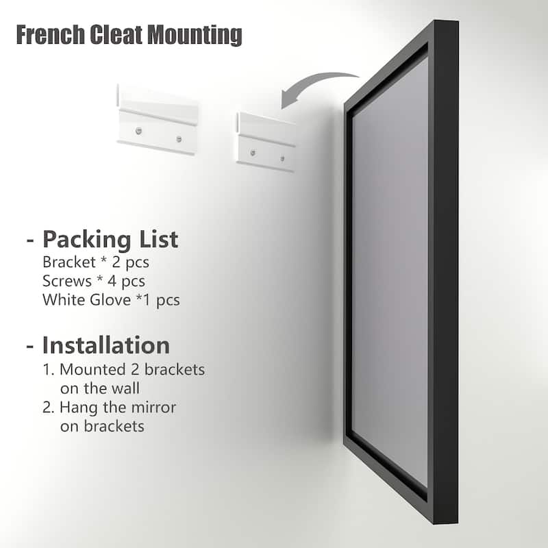 Aluminum Alloy Framed French Cleat Mounted Tempered Glass Wall Vanity Mirror